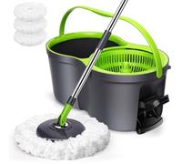 Masthome Serpillière Seau Essoreur,Balai Serpillère Rotative 360° en Microfibre Balais Nettoyer Sol Réglable avec Essoreur Rotatif et 3 Tetes Serpillere,Vert