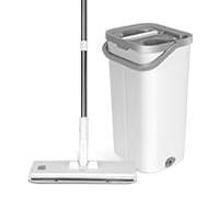 Masthome Serpillière Seau Essoreur, Serpillère Microfibre Plat avec Manche en 140 cm et 10 Tampons en Microfibre Réutilisables, Balai Serpillière pour Nettoyage Tous Types de Sols