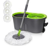 Masthome Serpillière Seau Essoreur, Serpillière Balai en Microfibre avec Manche Télescopique, 2en1 Seau Menage Essoreur à Pédale, Professionnel Balais Serpillère Nettoyer Sol