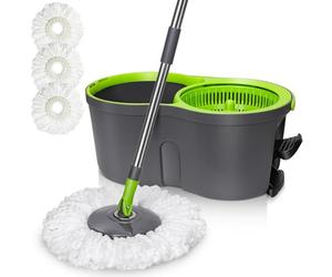 Masthome Serpillière Seau Essoreur, Serpillière Balai en Microfibre avec Manche Télescopique, 2en1 Seau Menage Essoreur à Pédale, Professionnel Balais Serpillère Nettoyer Sol