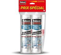 Mastic Bain & Cuisine Pure Silicone Anti-Moisissures Blanc,Mastic Sanitaire À Base De Silicone,Mastic Étanche Renforcé En Antifongique,Lot De 2 Cartouches 280 Ml