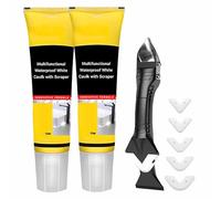 Mastic Blanc Multifonction étanche Avec Grattoir, Mastic à Forte Adhérence for Cuisine Et Salle De Bain, Kit De Mastic for évier, Fenêtre Et Toilettes, Séchage Rapide, Anti-Rétrécissement(2pcs)