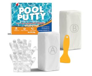 Mastic Époxy pour Piscine 340g, Bi-Composant Mastic pour Piscine, Colle Réparation Rapide de Fissures et Fuites, Sous l'Eau et au-dessus de l'Eau, pour Carrelage, Ciment, Métal, Plastique (Blanc)