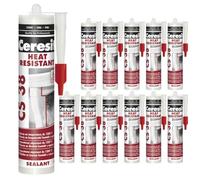 Mastic noir résistant à la chaleur jusqu'à 1200 °C - Mastic pour températures extrêmes - Résistant aux flammes et aux hautes températures - Ne rétrécit pas (12 x 300 ml)