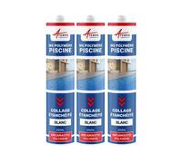 Mastic piscine, colle et étanchéité, pvc, carrelage - 290 ml x 3 Blanc - ARCANE INDUSTRIES