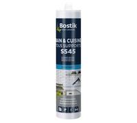 Bostik S545 - Mastic Silicone Bain et Cuisine - Jointe Tous Matériaux - Traité Anti-Moisissures - Conservation Longue Durée - Couleur : Gris Béton - Cartouche 300 ml