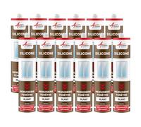 Mastic Silicone, Fenêtre, Menuiserie, Étanchéité 300 ml x 12 Blanc