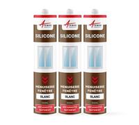 Mastic silicone, fenêtre, menuiserie, étanchéité - 300 ml x 3 Blanc - ARCANE INDUSTRIES