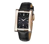 MASTOP Montre à quartz analogique pour homme - Étanche - Date - Classique - Affaires - Rectangle - Tendance - Minimaliste, noir/doré, Montres à quartz