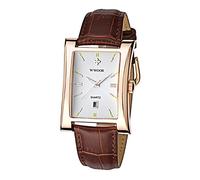 MASTOP Montre à quartz analogique pour homme - Étanche - Date - Classique - Affaires - Rectangle - Tendance - Minimaliste, Marron/blanc, Montres à quartz