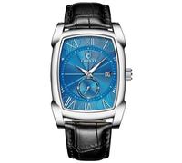 MASTOP Montre à quartz analogique vintage pour homme avec date et bracelet en cuir, Bleu argenté, Mouvement à quartz