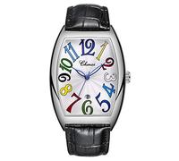 MASTOP Montre à quartz de luxe pour homme - Étanche - Calendrier lumineux - Style décontracté - Rectangulaire - Cuir (noir et blanc), noir et blanc, noir/blanc, Montres à quartz