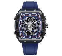 MASTOP Montre à quartz de luxe Spider Man - Grand cadran numérique - Analogique - Double affichage de l'heure - Chronomètre - Design punk cool - Bracelet en silicone - Pour homme, bleu, Montre homme