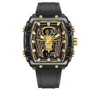 MASTOP Montre à quartz de luxe Spider Man - Grand cadran numérique - Analogique - Double affichage de l'heure - Chronomètre - Design punk cool - Bracelet en silicone - Pour homme, Noir/jaune, Montre