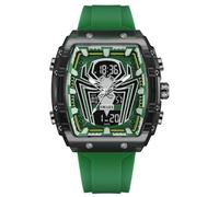 MASTOP Montre à quartz de luxe Spider Man - Grand cadran numérique - Analogique - Double affichage de l'heure - Chronomètre - Design punk cool - Bracelet en silicone - Pour homme, vert, Montre homme