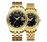 MASTOP Montre à quartz pour couple - En acier inoxydable - Étanche - Doré, Bicolore/noir, Montre à quartz