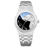 MASTOP Montre à quartz pour homme avec cadran arabe en acier inoxydable et affichage de la date Argenté, Argent Noir Blanc B, Délicat vintage et tendance