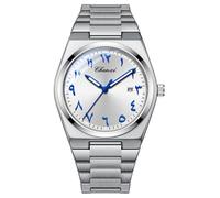 MASTOP Montre à quartz pour homme avec cadran arabe en acier inoxydable et affichage de la date Argenté, argenté/blanc, Délicat vintage et tendance
