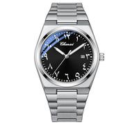 MASTOP Montre à quartz pour homme avec cadran arabe en acier inoxydable et affichage de la date Argenté, noir/argenté, Délicat vintage et tendance