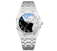MASTOP Montre à quartz pour homme avec cadran arabe en acier inoxydable et affichage de la date Argenté, Argent Noir Blanc B, Délicat vintage et tendance