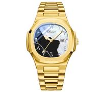 MASTOP Montre à quartz pour homme avec cadran arabe en acier inoxydable et affichage de la date Argenté, Doré, noir, blanc, Délicat vintage et tendance