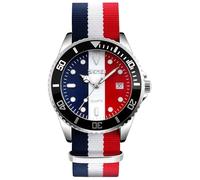 MASTOP Montre à quartz pour homme - Bracelet en nylon - Style britannique - Affichage de la date - Étanche, Bleu, blanc, rouge., Montre à quartz