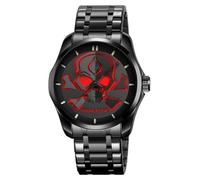 MASTOP Montre à quartz pour homme en acier inoxydable avec motif tête de mort et cadran 3D étanche jusqu'à 30 m, Rouge, Montre à quartz pour homme en acier inoxydable avec motif tête de mort étanche