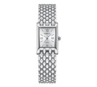 MASTOP Montre à quartz rectangulaire dorée pour femme avec bracelet en acier inoxydable étanche à 30 m, outil réglable inclus, Argenté, Délicat vintage et tendance