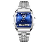 MASTOP Montre analogique et numérique pour homme classique étanche en acier inoxydable avec affichage numérique lumineux Style décontracté, Bleu argenté, Tendance et décontracté