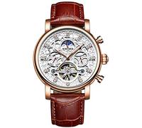 MASTOP Montre-bracelet minimaliste à quartz japonais ultra fine en cuir 7,3 mm, Cadran blanc + coque or rose + bracelet marron, 42, Chronographe