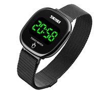 MASTOP Montre-bracelet numérique multifonction créative LED en acier inoxydable étanche avec boucle magnétique pour homme (Noir)