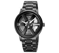 MASTOP Montre-bracelet pour homme créative 3D roue de voiture rotative, montre-bracelet avec cadran de moyeu de roue, design élégant et tendance, montre à quartz avec bracelet en acier inoxydable