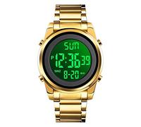 MASTOP Montre de sport numérique LED multifonction en acier inoxydable étanche pour homme