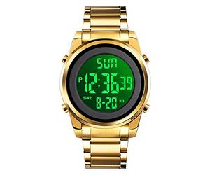 MASTOP Montre de sport numérique LED multifonction en acier inoxydable étanche pour homme