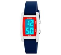 MASTOP Montre de sport rectangulaire colorée avec affichage électronique, étanche à 50 mètres, heure, semaine, calendrier, lumière nocturne, affichage 12/24h, coque transparente, Bleu/rouge