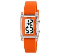MASTOP Montre de sport rectangulaire colorée avec affichage électronique, étanche à 50 mètres, heure, semaine, calendrier, lumière nocturne, affichage 12/24h, coque transparente, Orange