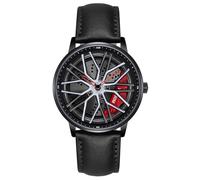 MASTOP Montre de voiture pour homme - Design creux - Étanche - Quartz analogique - Bracelet en acier inoxydable - Convient pour les hommes et les amateurs de voiture, noir/rouge, Tendance et classique