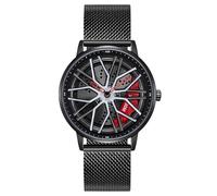 MASTOP Montre de voiture pour homme - Design creux - Étanche - Quartz analogique - Bracelet en acier inoxydable - Convient pour les hommes et les amateurs de voiture, rouge/noir, Tendance et classique