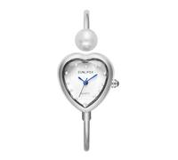MASTOP Montre en forme de cœur pour femme - Bracelet délicat doré et argenté avec perles et strass, argenté/blanc, Délicat vintage et tendance