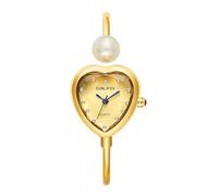 MASTOP Montre en forme de cœur pour femme - Bracelet délicat doré et argenté avec perles et strass, doré, Délicat vintage et tendance