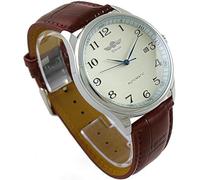 MASTOP Montre mécanique automatique pour homme - Style décontracté - En cuir - Étanche - Chronographe, Marron/blanc, Chronographe, mécanique, remontage automatique