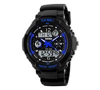 MASTOP Montre militaire multifonction pour homme - Résistante aux chocs et étanche - Affichage LED - Quartz analogique - Montre numérique