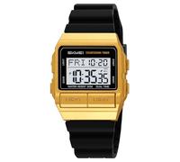 MASTOP Montre numérique rétro pour homme avec design multifonction et élégant pour un usage quotidien et extérieur, Silicone doré, Montre rétro carrée analogique numérique avec affichage de la