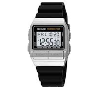 MASTOP Montre numérique rétro pour homme avec design multifonction et élégant pour un usage quotidien et extérieur, Silicone argenté, Montre rétro carrée analogique numérique avec affichage de la