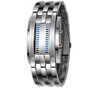 Mastop Montre pour homme en acier inoxydable avec LED rouge lave Silver - Binary Blue LED Watch