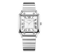 MASTOP Montre rectangulaire en acier inoxydable pour femme - Étanche - Cristal - Analogique - Chiffres romains, Argenté, Affaires décontractées