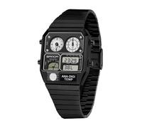 MASTOP Montre rétro carrée analogique numérique avec affichage de la température, 3 fuseaux horaires, rétro-éclairage lumineux, étanche à 50 m, alarme, chronomètre, semaine/date, noir/blanc, Montre