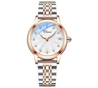 MASTOP Montre saphir pour femme avec mécanisme automatique steampunk à remontage automatique Bracelet doré squelette bracelet en cuir pour femme Famale, Fleur en acier