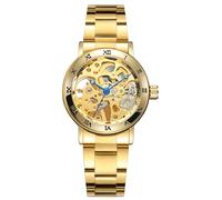 MASTOP Montre squelette en acier inoxydable pour femme - Montre mécanique automatique à remontage automatique - Cadran étanche, doré