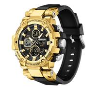 MASTOP Montres tactiques pour hommes multifonction militaire sport étanche double heure alarme antichoc Relojes para Hombres, Doré/noir, Sports Mode Militaire